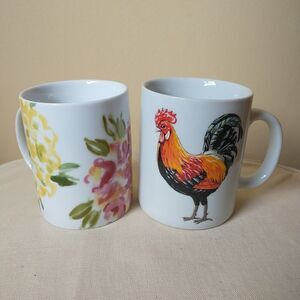 Cordon Bleu BIA Mug Cup Flower Rooster Porcelain Tea Coffee White 10 Oz Lot Of 2